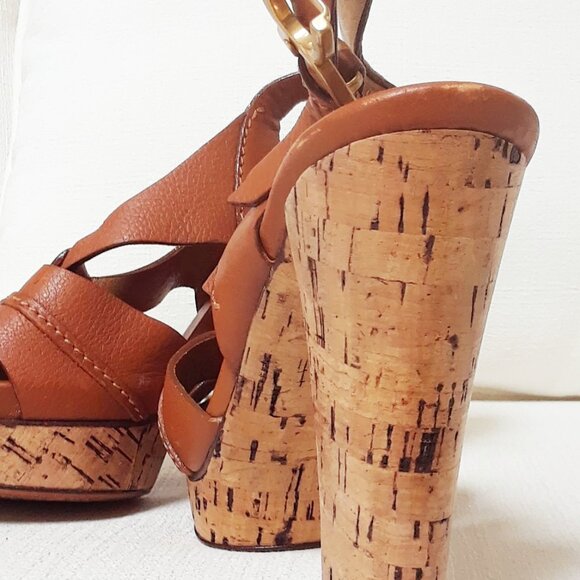 Chloe Cork Slingback Platform High Heel Tan Brown Size 39 - Picture 2 of 15
